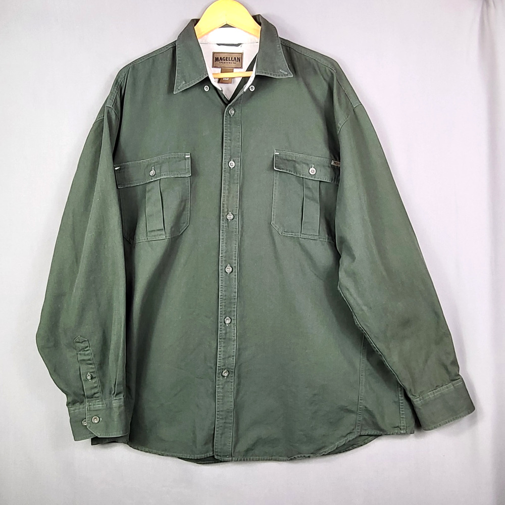 VTG Magellan Sportswear Long Sleeve Button Up Shirt Mens XXL Green Cotton